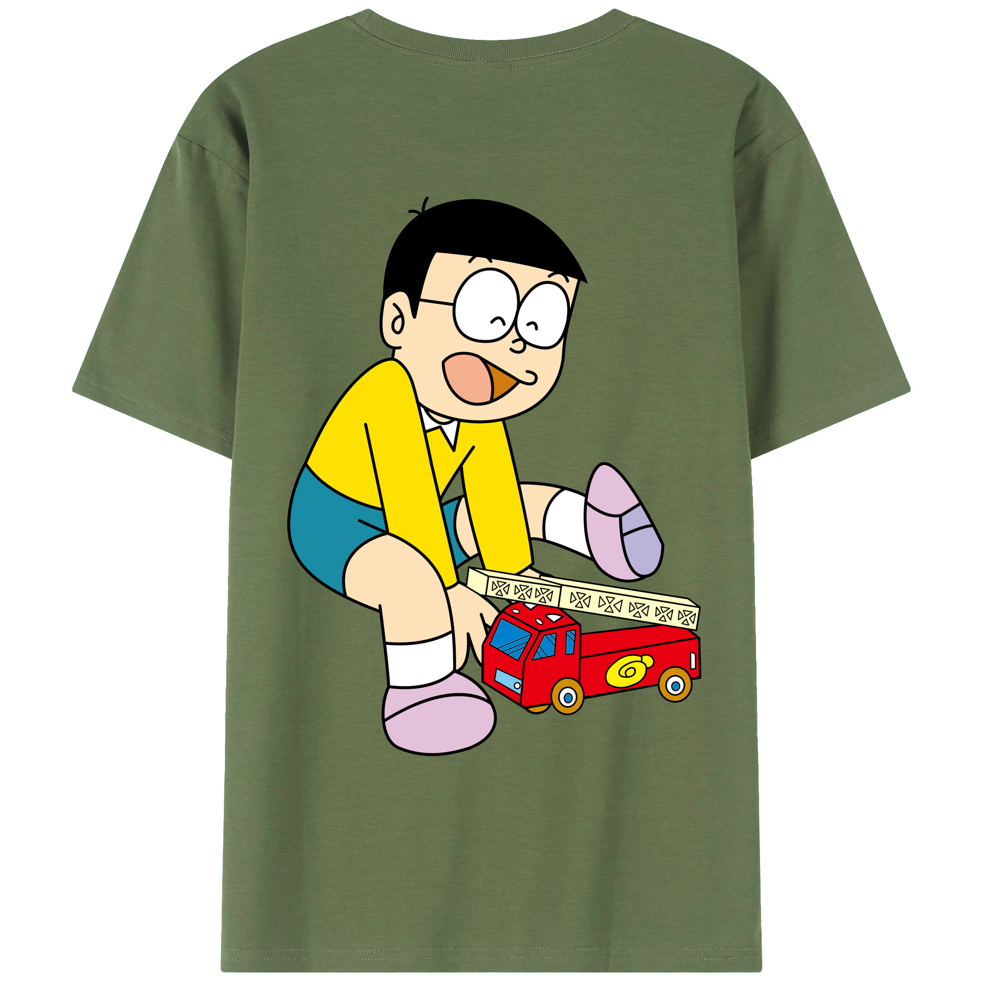 （画像用） ドラえもん 野比 のび太 Doraemon Nobita Nobi 綿100％ メンズ半袖Tシャツ（バックプリント） 通気性